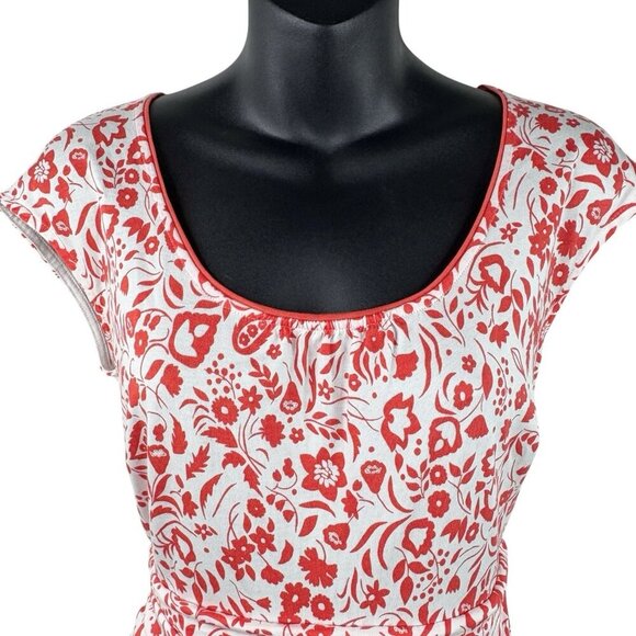 Boden Floral Margot Jersey Orange/Red White Cap Sleeve Dress Women's 8 Pockets - Picture 4 of 10